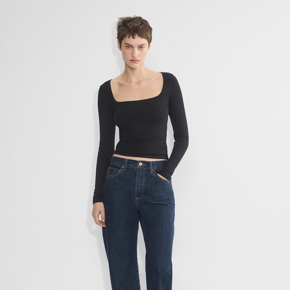 Aritzia HomeStretch Rib Squareneck Longsleeve Top in Black - Picture 2 of 11